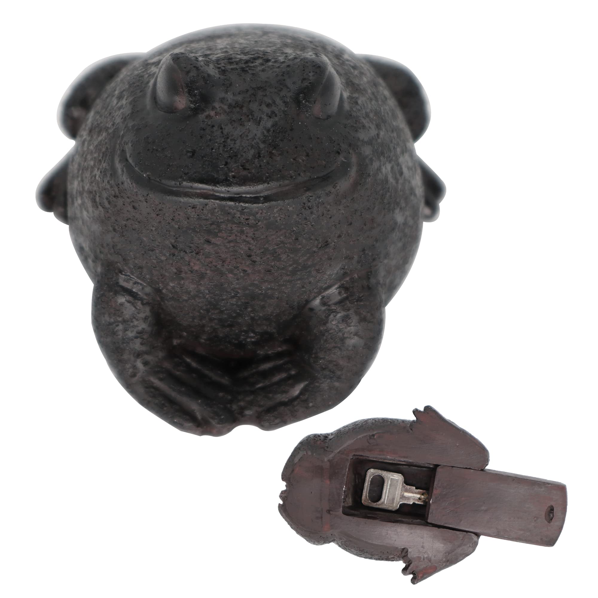 Memeyou Frog Hide a Key Outdoor Waterproof Key Hiders Safe Storage Lock Box For Outside Yard Garden Statues Ornament Indoor Decoration Large Size Design House Spare Holder Black