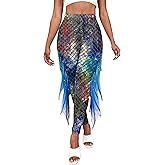 Mermaid Leggings for Women Fish Scale Leggings High Waisted Full Length Pants for Halloween Dance Party