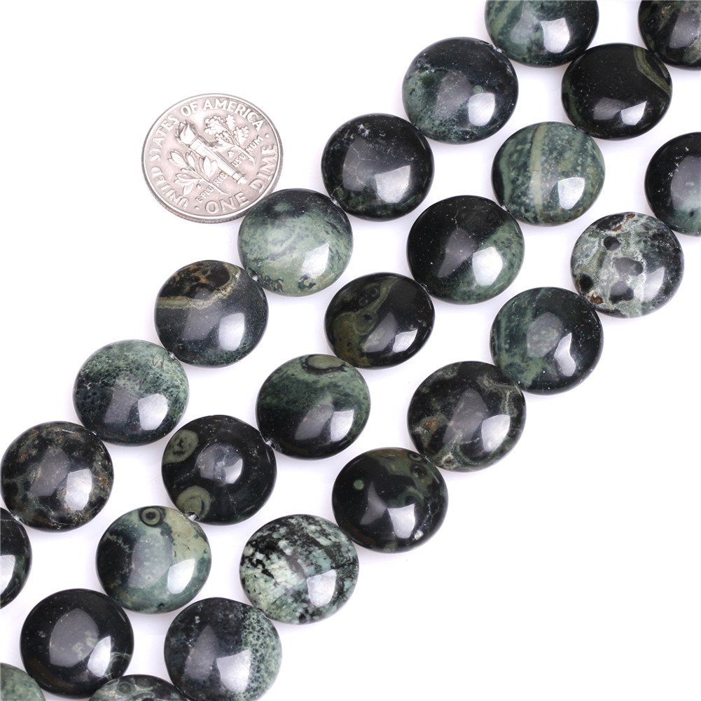 14mm Coin Natural Dark Blue Rhyolite Kambaba Jasper Beads for Jewellery Making Strand 15"