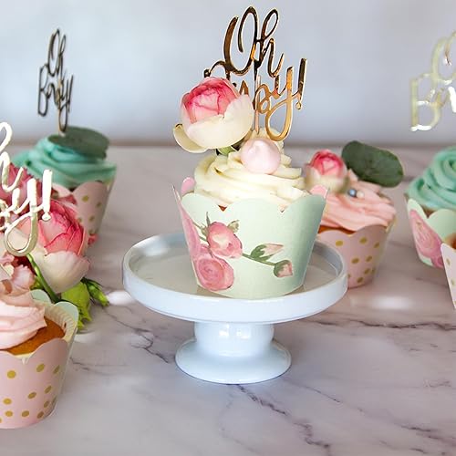 Cupcake Wrappers Blush Pink Gold Floral Wedding, Vintage Rose