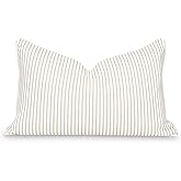 Hofdeco Premium Fall Coastal Patio Indoor Outdoor Lumbar Pillow Cover Only, 12"x20" Water Repellent for Backyard, Couch, Neut