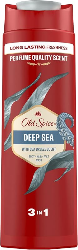 Deep Sea Gel De Ducha Y Champú Para Hombres 4x400ml, Gel Para Cara, Cuerpo Y Pelo 3 En 1 Multiusos, Frescura Duradera, Fragancia Excepcional, Limpieza Profunda