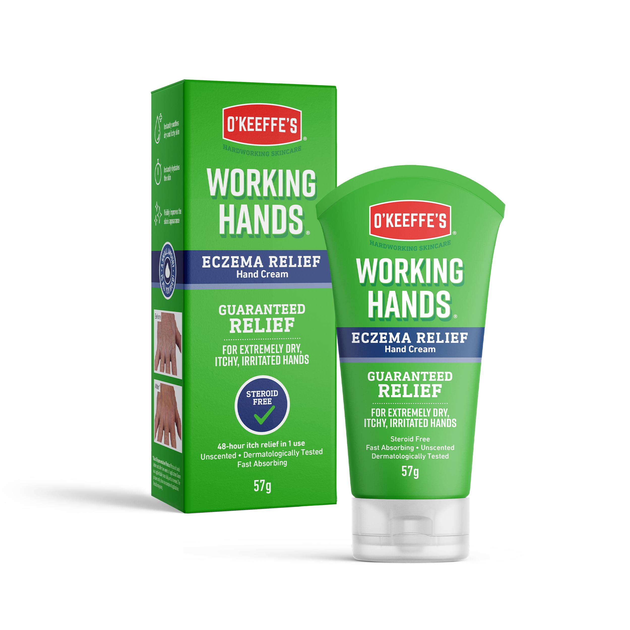 O'Keeffe's Working Hands Eczema Relief Hand Cream, 57g - For Extremely Dry, Itchy, Irritated Hands | Steroid Free, Dermatologically Tested with 48-hour itch relief in 1 use — image 1