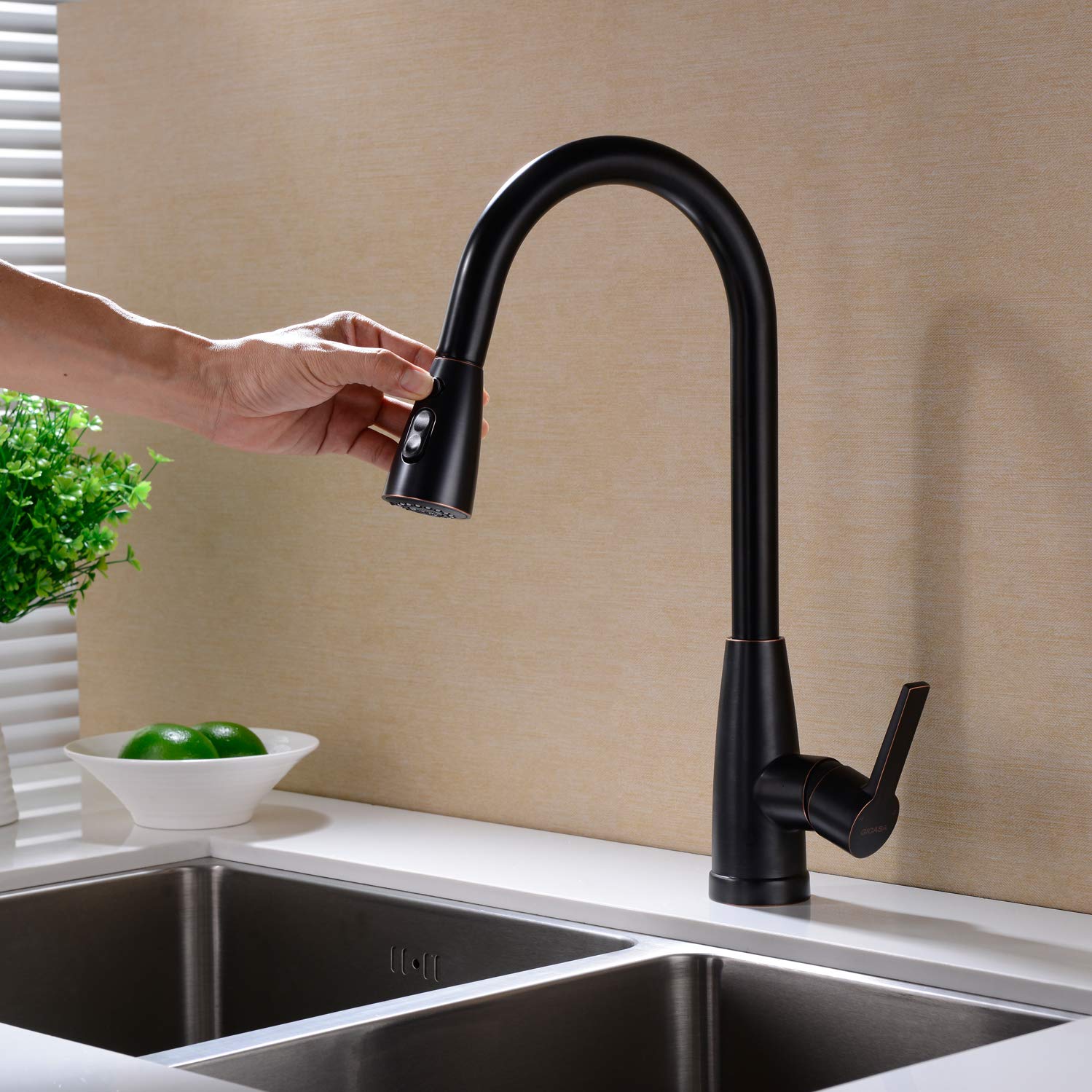 Gicasa Single Handle High Arc Brushed Nickel Pull Out Kitchen Faucet Modern Stainless Steel Kitchen Sink Faucets With Pull Down Sprayer Kitchen Bathroom Fixtures Tools Home Improvement Urbytus Com