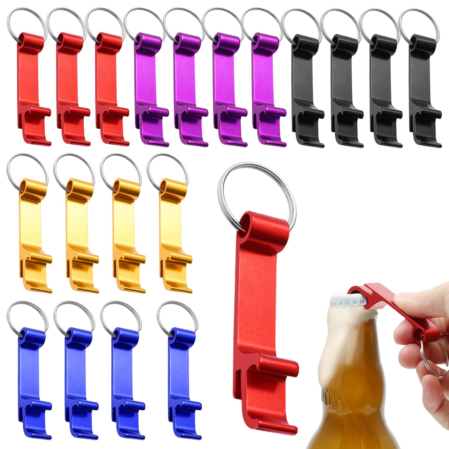 20 Pcs Aluminium Keyring Bottle Opener, Bar Keyring Bottle Openers, DIY Beer Bottles Opener with Keychain 5 Colors