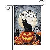 Wodison Happy Halloween Black Cat Garden Flag 12x18 Inch Double Sided, Halloween Pumpkin Burlap Yard Flag Holiday Outdoor Decoration