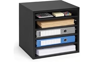 VEVOR Literature Organizer, 5 Compartments Office Mailbox with Adjustable Shelves, Wooden Mailbox Sorter with MDF, Countertop