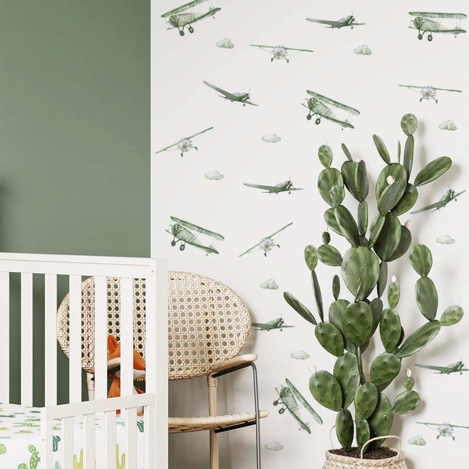 Neukids 80pcs Green Planes Clouds Boy Wall Stickers, Wall Decal for Kids Bedrooms Classroom, Removable Children's Nursery Stickers Walls Boy Baby Toddler Room Decor