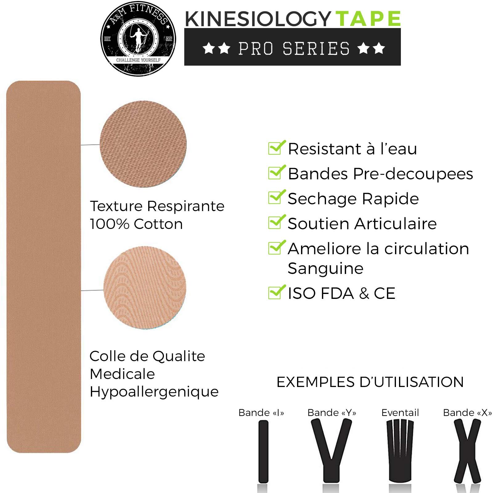 Bande de Kinesiologie Prédécoupée, Kinesio Tape pour Soutien Musculaire et Articulaire, Bande Médicale Strapping Professionnelle 2 Rouleaux de 5cm x 5mètres, Beige