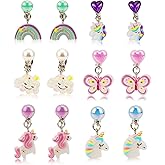 Mikovivi 6 Pairs Colorful Clip on Drop Earrings Set, Resin No Pierced Design Kids Child Dangle Earrings Cute Butterfly Ear Clips for Children Toddler Party Daily Wearing Princess Jewelry
