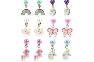 Mikovivi 6 Pairs Colorful Clip on Drop Earrings Set, Resin No Pierced Design Kids Child Dangle Earrings Cute Butterfly Ear Clips for Children Toddler Party Daily Wearing Princess Jewelry