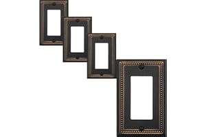 OKAWYC Single Decorator Light Switch Cover Belaire Beaded Metal Wall Plate, 4-Pack Aged Bronze 1 Gang Single Rocker Oil Rubbed Bronze Receptacle Dimmer Switch GFCI Outlet Decorative Wallplate, Durable