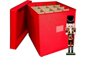 Tngan Christmas Nutcracker and Figurine Collectible Storage Box, Fits 16 Holiday Ornaments, Stores Up to 16" Tall Ornaments, Holiday Decor Organizer with Dividers, Nutcracker not Included(Red)