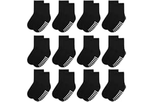 jealkip Baby Socks and Toddler Socks,Soft Cotton Crew Socks with Non-Slip Grips for Infants,Boys and Girls