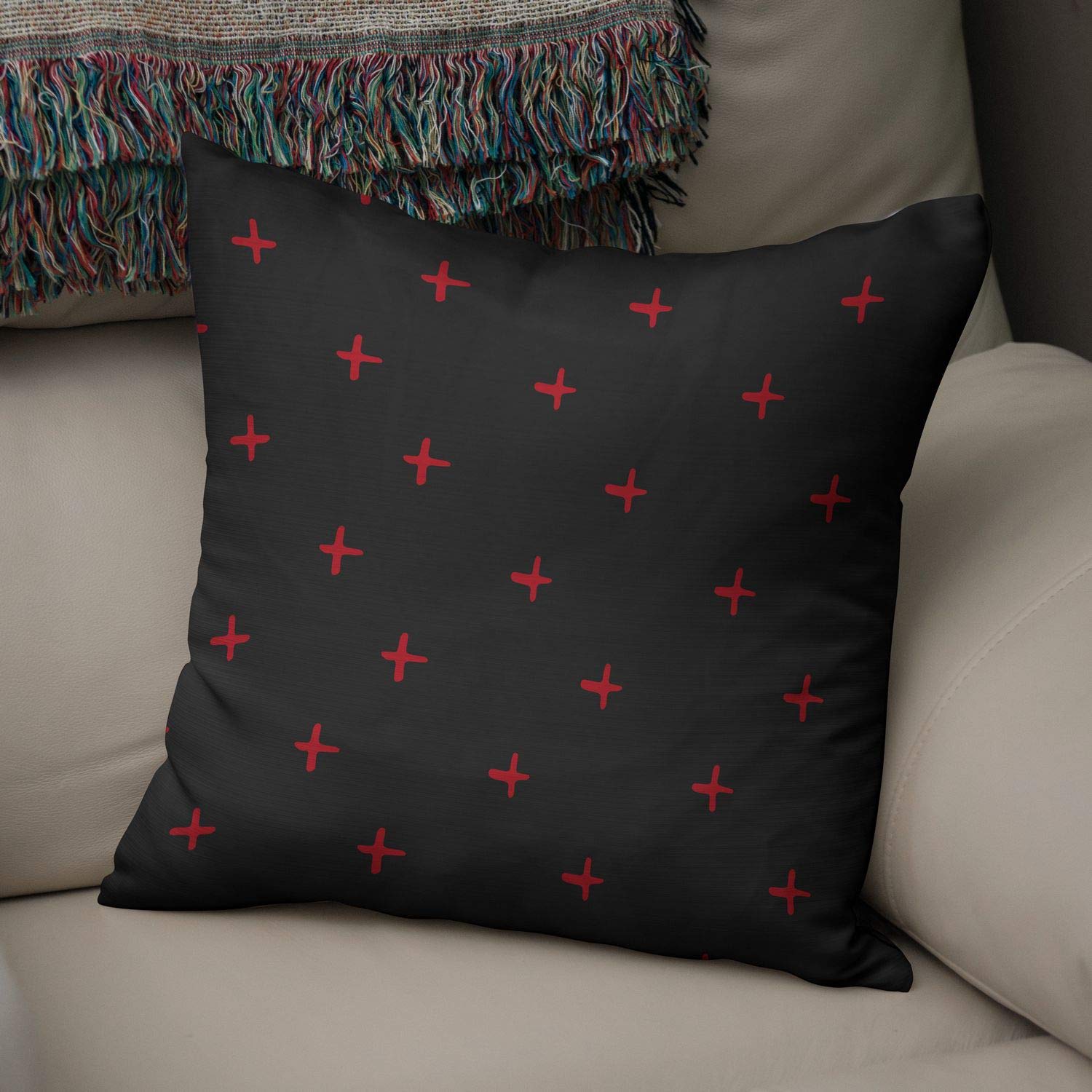 Bonamaison Decorative Cushion Cover Red & Black, Throw Pillow Covers, Home Decorative Pillowcases for Livingroom, Sofa, Bedroom, Size: 50x50 Cm - Designed and Manufactured in Turkey — image 1