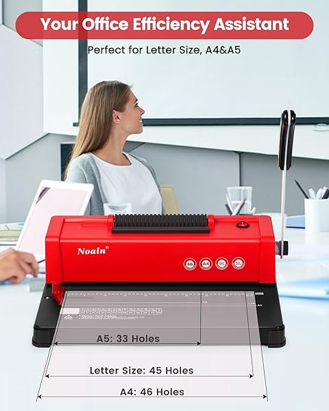 46-HOLE BINDING MACHINE SPIRAL COIL BINDER RED,DIY BOOK BINDER KITS WITH ELECTRIC COIL INSERTER,4:1 PITCH 500 SHEETS,COME WITH 100PCS COMB BINDING SPINES,SCHOOL OFFICE HOME