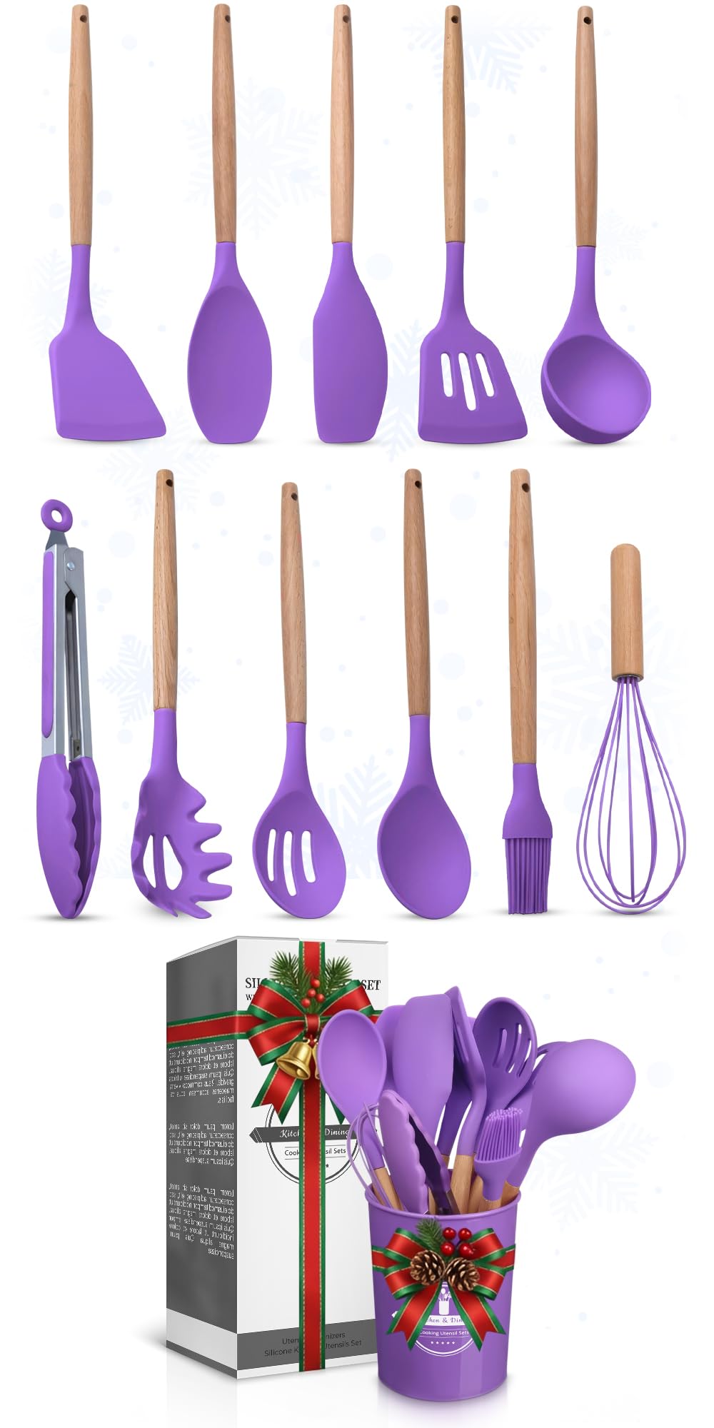 Photo 1 of 12 Pcs Purple Kitchen Utensils Set with Holder – Versatile Silicone Utensils Set for Cooking and Baking, Gentle on Pots and Pans, Heat-Resistant, Stylish, Easy to Clean, Purple Kitchen Accessories