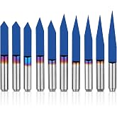 Genmitsu 10 Pcs 1/8" Shank V-Groove CNC Router Bits, 10 /15 /20 /25 /30 /40 /45 /60 /90 Degree Set, Nano Blue Coat Conical V-Bit, Engraving Tool for CNC Signmaking Carving Lettering 2D&amp;3D Sculpture