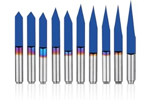 Genmitsu 10 Pcs 1/8" Shank V-Groove CNC Router Bits, 10/15 /20/25/30/40/45/60/90/90 Degree Set, Nano Blue Coat Conical V-Bit,