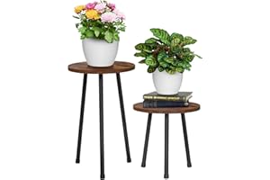 YENGOTH 2 Pack Indoor Plant Stand, Mid-Century Wooden Style Plant Holder, Indoor Outdoor Flower Stand,Small Round Table, Two Different Sizes(Black)