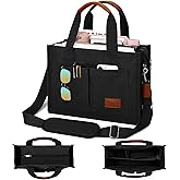 KKXIU Large Canvas Tote Bag for Women with Zipper and Compartments Crossbody Work Bible Messenger Purse Bag With Pockets