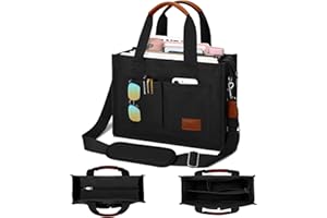 KKXIU Large Canvas Tote Bag for Women with Zipper and Compartments Crossbody Work Bible Messenger Purse Bag With Pockets