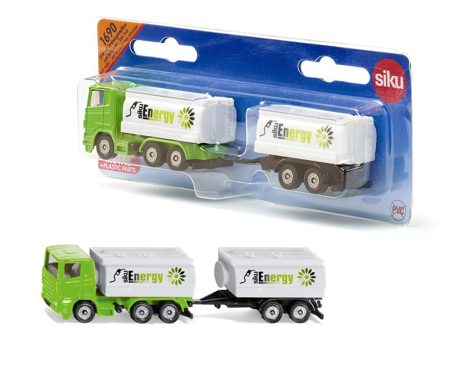 siku 1690, Lorry with Tanker Body and Trailer, Metal,Plastic, 1:87, Green,White, With tandem axle, Can be combined with siku models of the same scale
