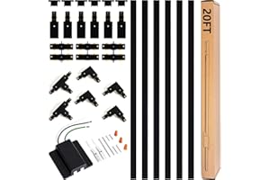 TuyuBEE 20FT H Track Lighting Rails Kit with Floating Canopy Connector, Black H Type Track Rails with End Caps, Live End Feed and T L Connector, Compatible with Single Circuit H Style Track System