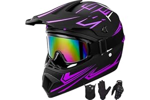 Yesmotor Youth Kids Motocross Helmet Motorcycle Dirt Bike Off-Road Mountain Bike BMX MX ATV Helmet with(Gloves Goggles Mask) 4Pcs Set - DOT Approved(Purple,M)
