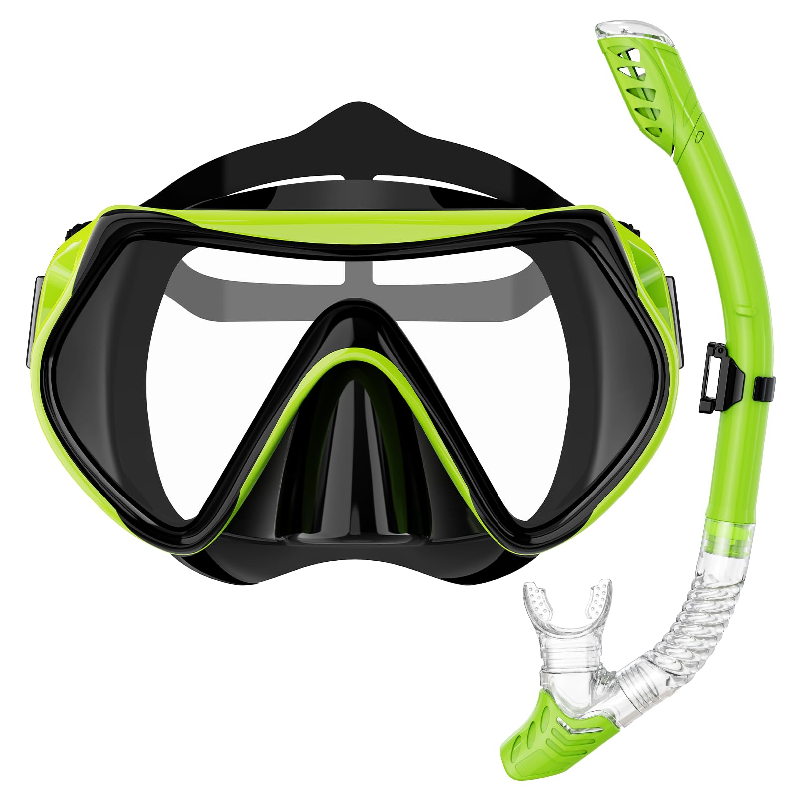 BuyCard Snorkel Mask,180 Degree Panoramic View Dry Top Snorkeling Gear，Safe Anti-Leak Anti-Fog Diving Mask, Snorkel Set and Swimming Goggles (Yellow, (Adults))