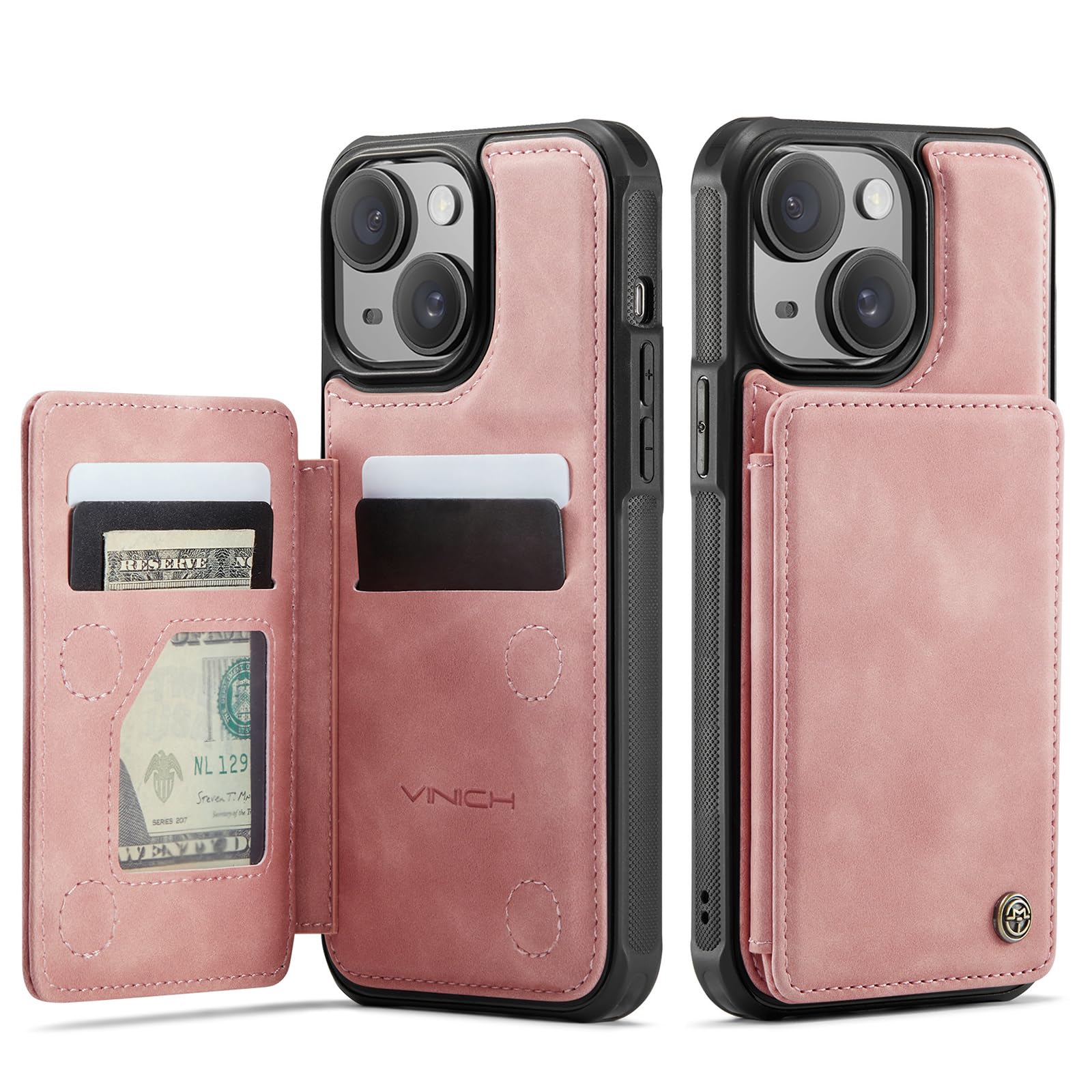 Photo 1 of Vinich for iPhone 13 Wallet Case with Card Holder, RFID Blocking Credit Slots Kickstand Shockproof Phone Cover Fit for iPhone 13 6.1" Rose Pink1067928074

