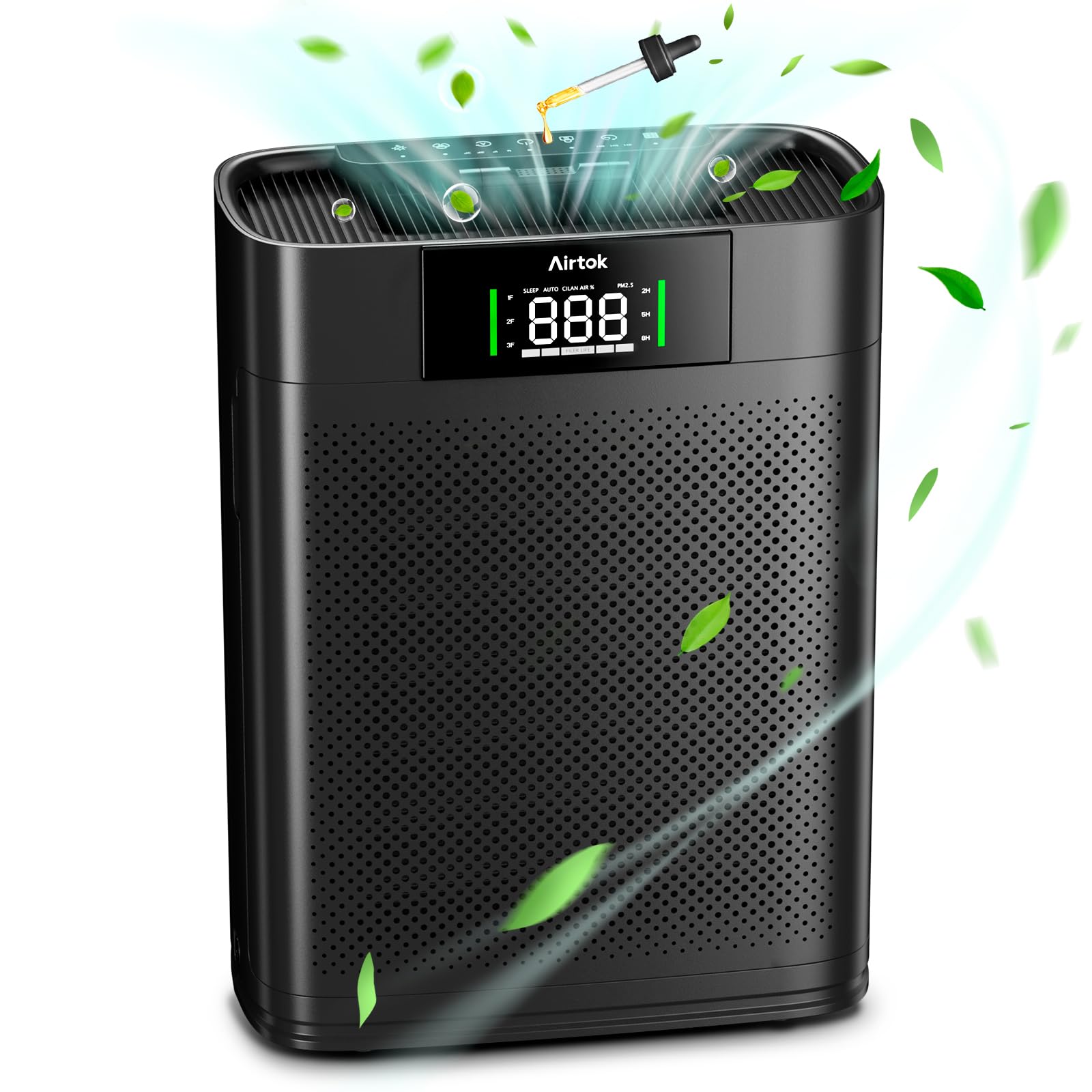 Air Purifiers for Home Large Room Up to 1300 Ft², with Air Quality Monitor PM2.5、HEPA Sleep Mode、Aromatherapy for Allergies, Pet Hair, Pollen in Bedroom, AP2301, Black