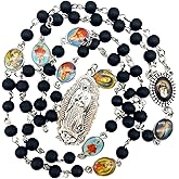 CACALOSS Seven Sorrows of Mary Rosary Black rosary necklace Rosary Catholic Necklace For Praying