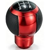 Lunsom 5 Speed Shifter Head Knob Leather Ball Gear Shift Stick Lever Handle Fit Most Manual Transmission Car (Red)