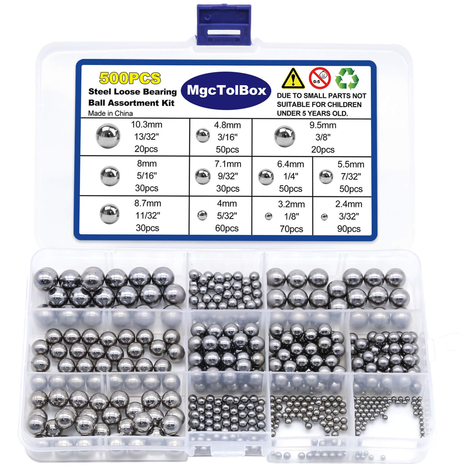 500 PCS Carbon Steel Ball Bearings,Mixing Agitator Balls Assortment Kit Industry Accessories Agitator Balls for Casters,Conveyors,Skates Transportation,Bicycle Mountain Bike Etc