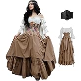 BITSEACOCO Women Renaissance Fairy Layered Dress Victorian Irish Costumes Halloween Cosplay Medieval Gothic Pirate Dresses