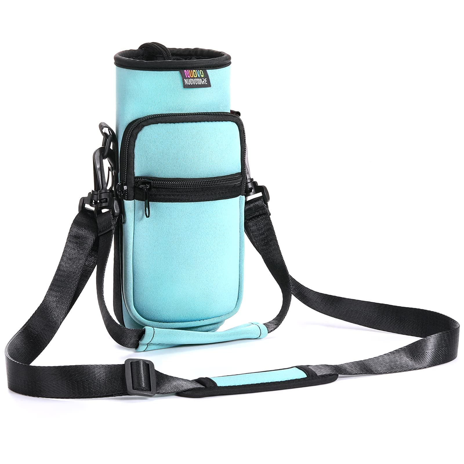 Nuovoware Water Bottle Carrier Bag, 750ml Bottle Pouch Holder, Adjustable Shoulder Hand Strap 2 Pocket Sling Neoprene Sleeve Sports Accessories for Hiking Travelling Camping, Dusty Blue