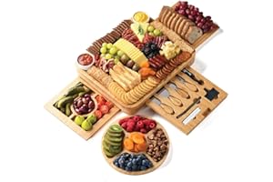 Home-it Bamboo Cheese Meat Board,Simple Charcuterie Board Serving Utensils,Cutlery,Trays,Charcuterie Boards Wine Night,Partie