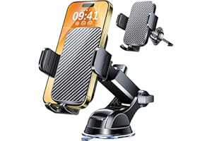 GIPSOT Phone Holders for Your Car 2025 Upgraded Military-Grade Strongest Suction & Stable Clamp Arm Car Phone Holder Mount 360°Adjustable for Dashboard, Windshield, Air Vent for iphone Samsung, Carbon Fiber