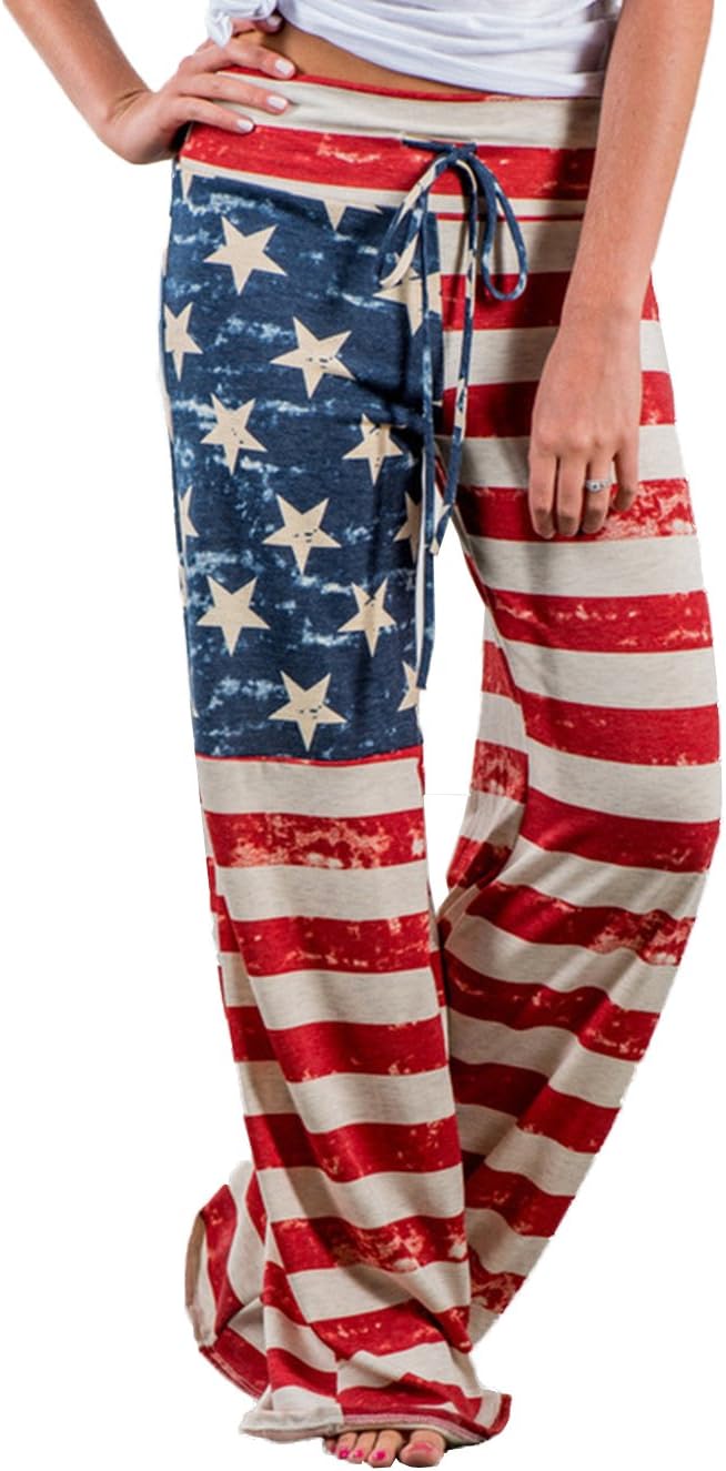 iChunhuaWomen's Comfy Stretch Floral Print Drawstring Palazzo Wide Leg Lounge Pant