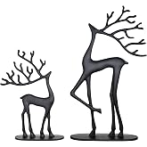 Remenna Modern Reindeer Statues Set of 2 Cast Aluminum Black Deer Sculpture Accent Figurine, Decorative, Christmas Tabletop Ornaments for Mantel Fireplace Living Room Bedroom Home Decor