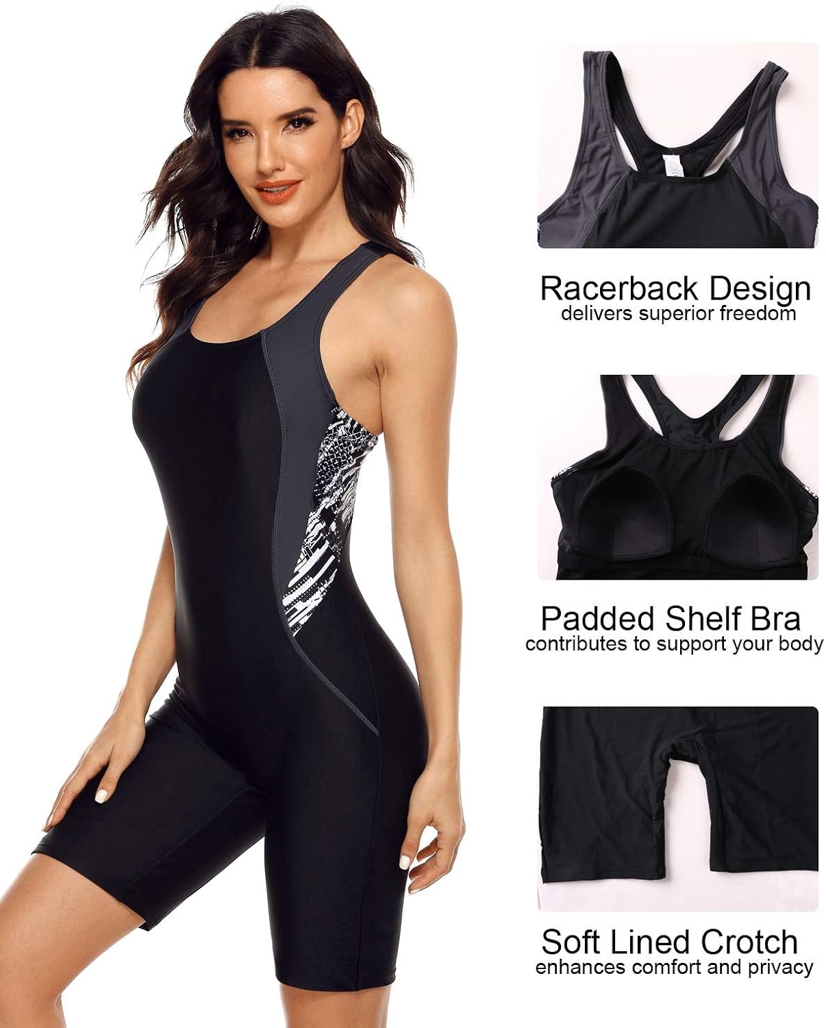 beautyin Women's Boyleg One Piece Swimsuit Racerback Athletic Bathing Suit: Clothing