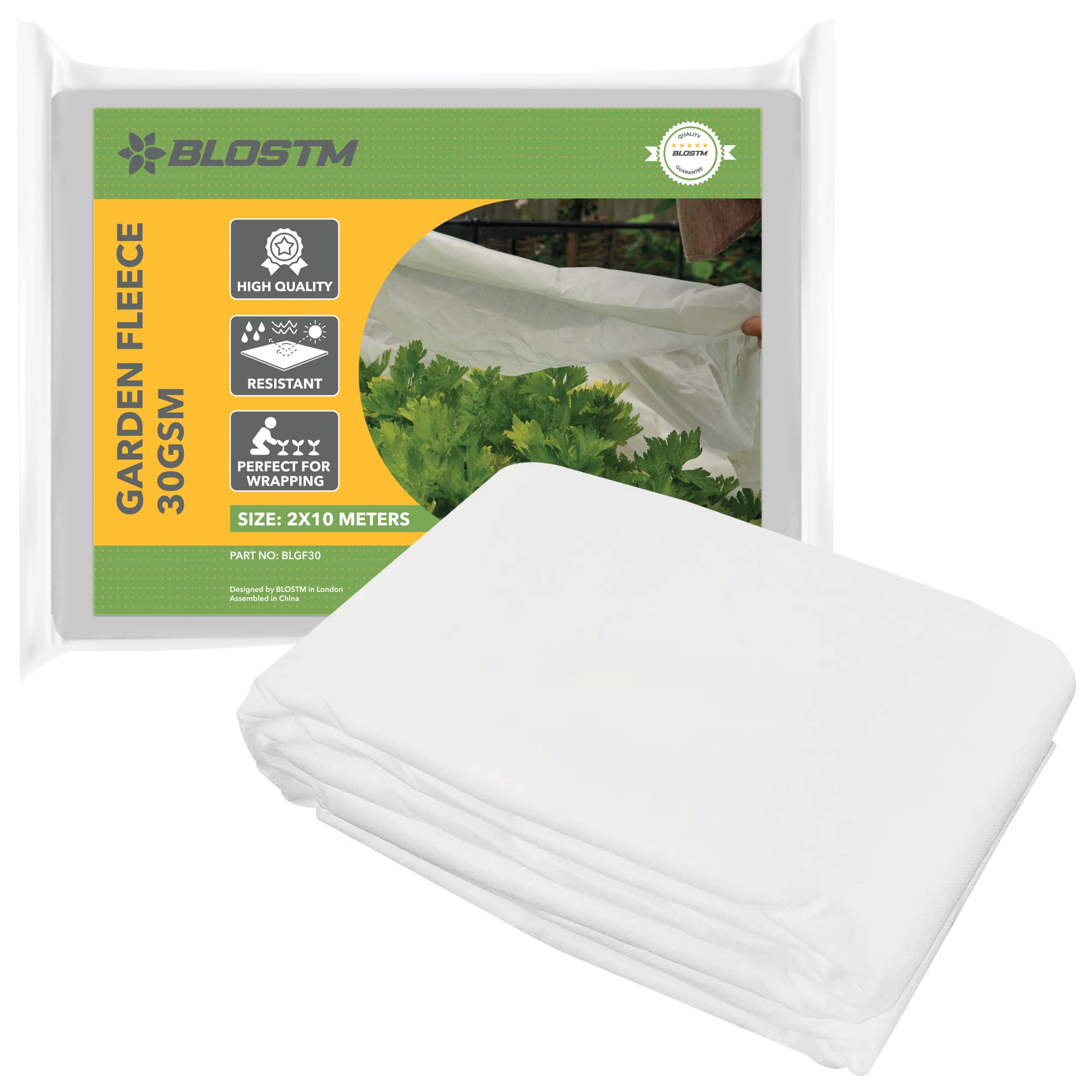 BLOSTM Garden Fleece Plant Protection - Durable Cloth Winter Frost Protection For Plants Up To -6°C, Garden Fleece Roll to Stop Birds, Insects & Pests - 30 Gsm 2M x 10M
