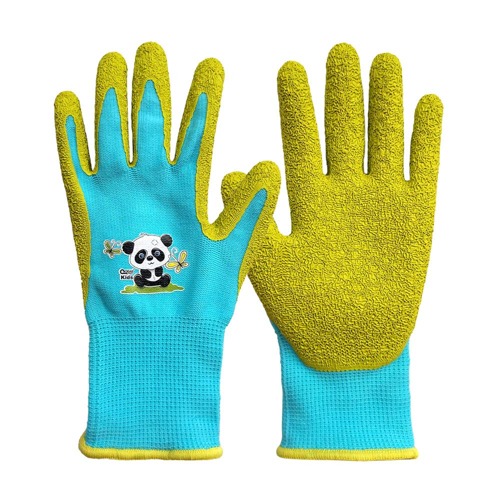 QEARSAFETY 1 Pair Junior,Schoolchild, Kids Green/Blue Garden Gloves, DIY, Outdoors, Knitted Liner Latex Rubber Coated Palm for Water/Dirty Resistance, Anti-Slip (Blue 7-9 Years)