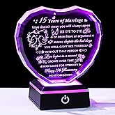 Arikyrist 15th Wedding Anniversary Crystal Heart Gifts for Couple, Laser Engraved Happy 15th Anniversary Crystal Gifts for Wife Husband, Romantic 15 Years of Marriage Gift for Him Her Friends