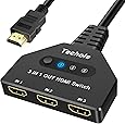 HDMI Switch, Techole 3 Puertos Switch HDMI 3 Entradas 1 Salida Soporta 4K@30Hz, UHD, 3D y 1080P, Ladron HDMI Conmutador para PC, PS4, PS3, Xbox, BLU-Ray, HDTV, DVD, DVR, Proyector (3 In 1 out)