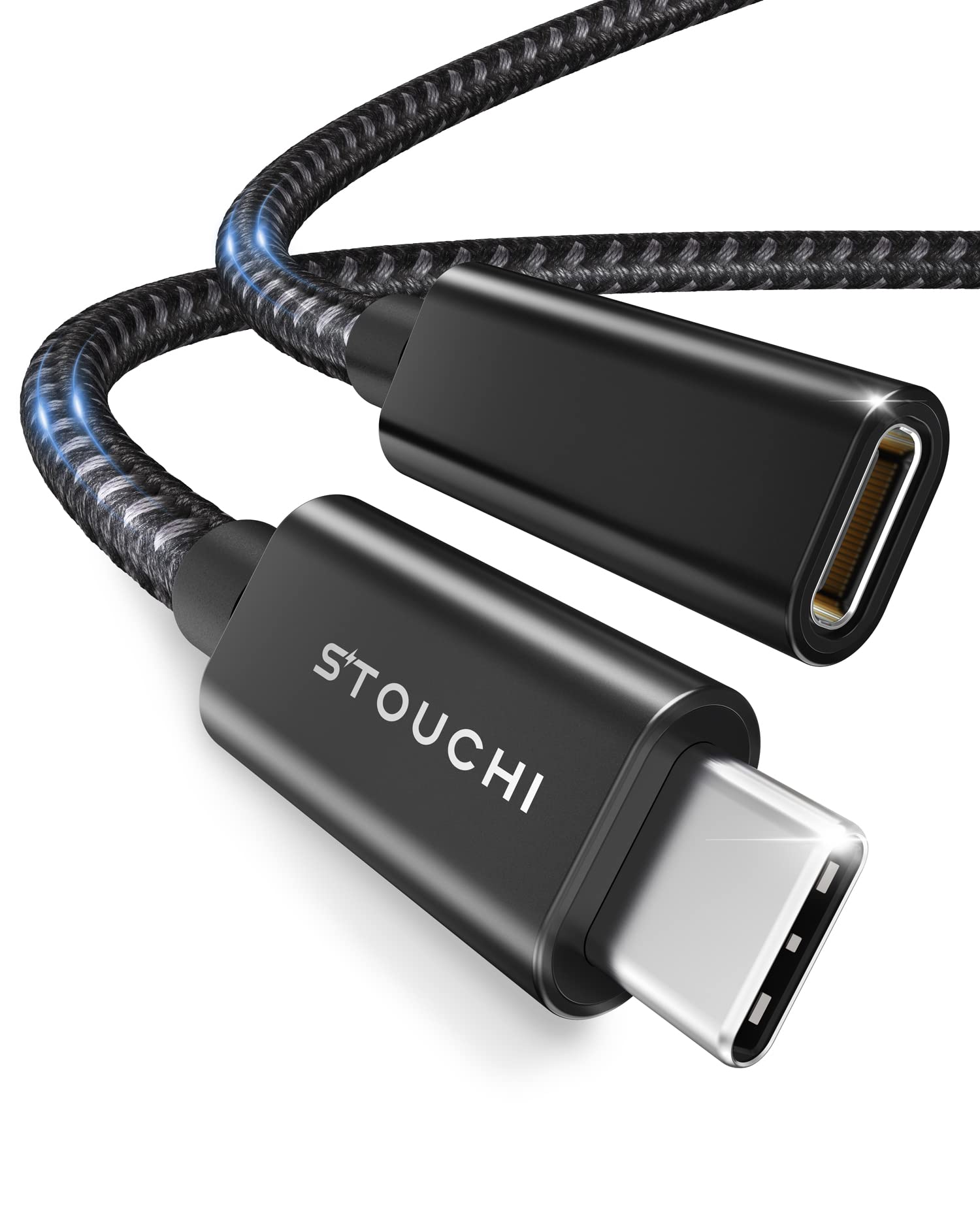 Stouchi USB C Extension Cable 1.5M, New Version Type C 3.2 Male to Female Fast Charging & Audio Data Transfer for Galaxy Tab S8, Pad, M1 M2 MacBook Mac Mini/Pro,Galaxy S22, Mag-Safe Charger Black