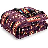 Sacred Thread Aztec Blanket Fleece, Reversible Native American Blanket, Western Throw, Native American Western (Purple Flannel), Queen (79”x95”)
