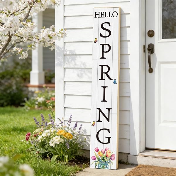 SPRING PORCH DECOR OUTDOOR DECORATIONS WOODEN DOOR DECORATIONS INDOOR OUTSIDE SPRING PORCH SIGN RUSTIC TULIPS WELCOME SIGN FOR FRONT DOOR 46.8 INCH