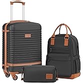 Coolife Suitcase Set 3 Piece Luggage Set Carry On Travel Luggage TSA Lock Spinner Wheels Hardshell Lightweight Luggage Set(Black, 3 piece set (BP/TB/20))